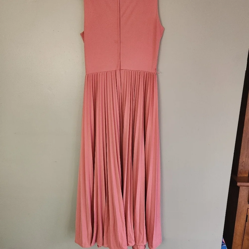 Vintage 70’s Bleeker Street pink sleeveless pleated maxi dress size Large - Picture 4 of 12